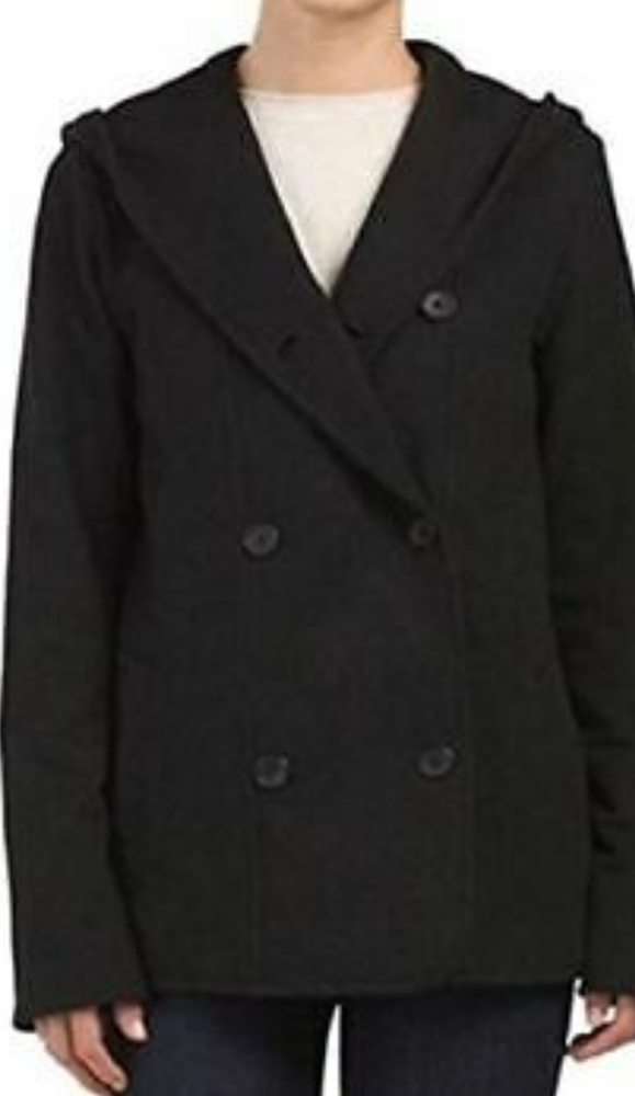 JAMES PERSE Black Pea Coat with hood Size L New